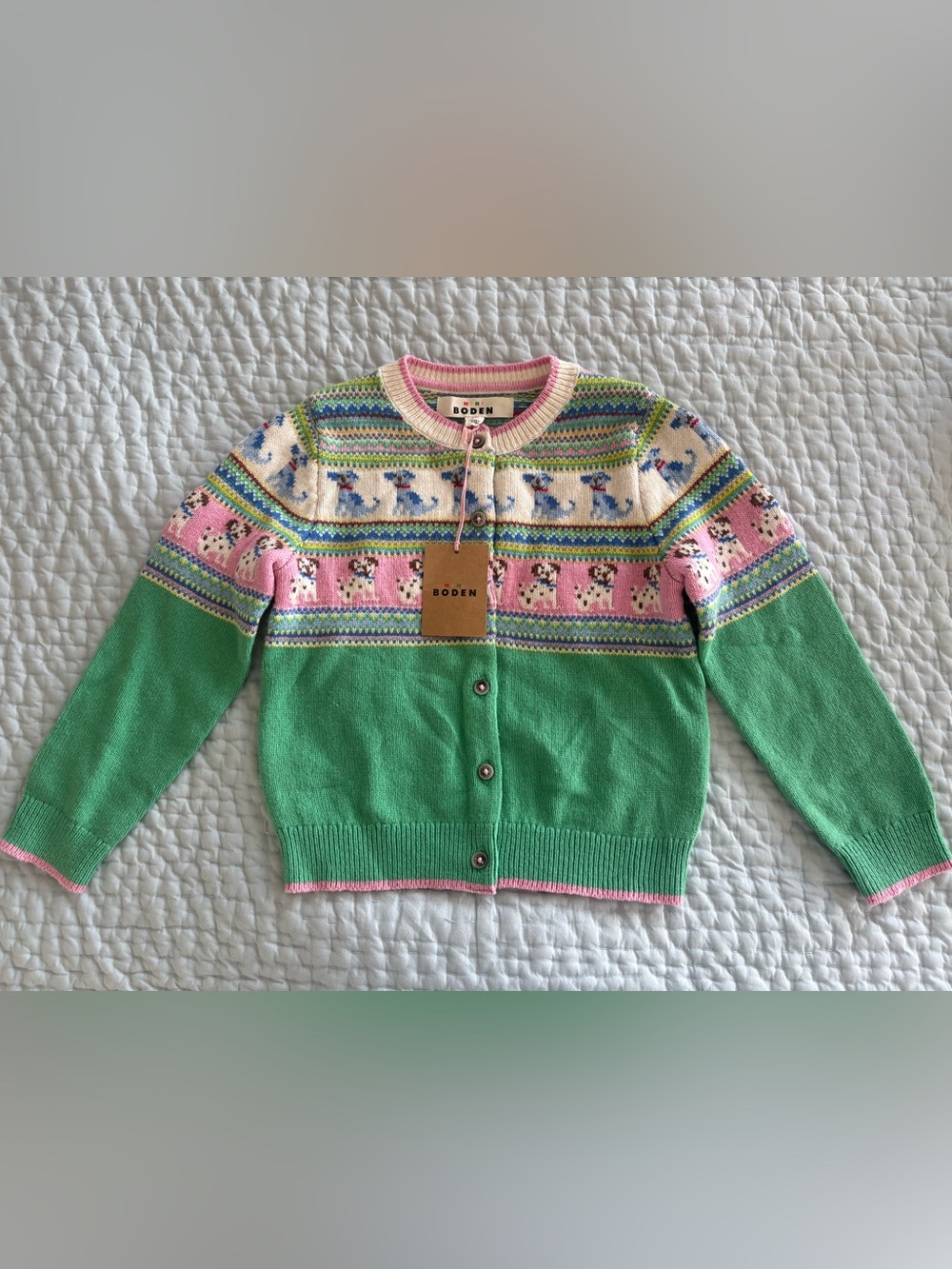 Boden mini cardigan NWT 4-5 years fair isle sweater, adorable puppies!